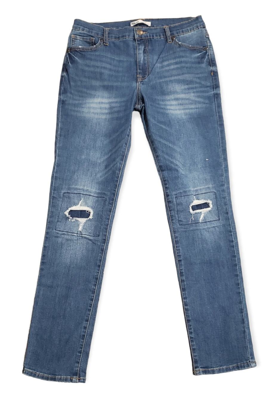 Epic Threads Slim Straight Patched Dark Washed Denim Blue Jeans | Size 16